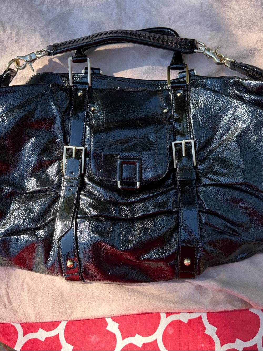 Botkier Black Patent Shoulder Bag with Buckle Detail.NWT